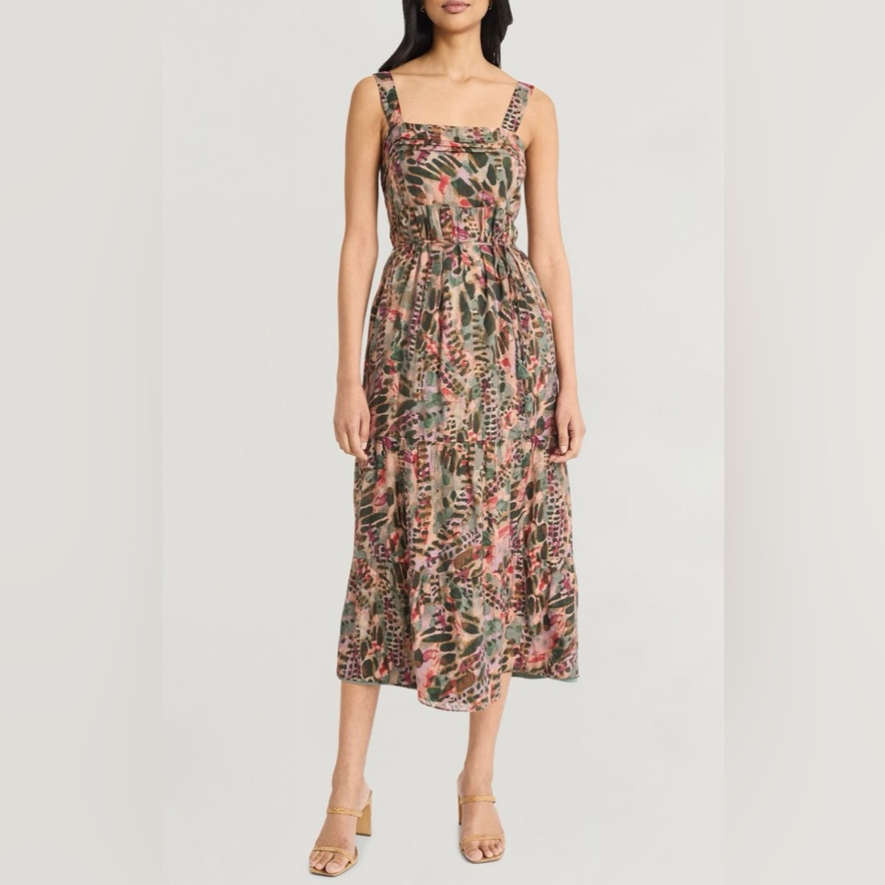 The Good Journey Cyprus Stripes Midi Sundress in Brown/Wine/Coral